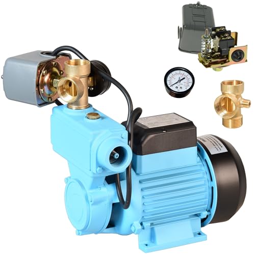 Pompe à Eau WZP 750 - Pompe de Jardin (750 W, 3000 l/h, Hauteur de Refoulement 55 m) – Fonte - avec Manomètre Pressostat Raccord 5 Voies - pour l'alimentation en Eau Domestique - Pompe d’arrosage