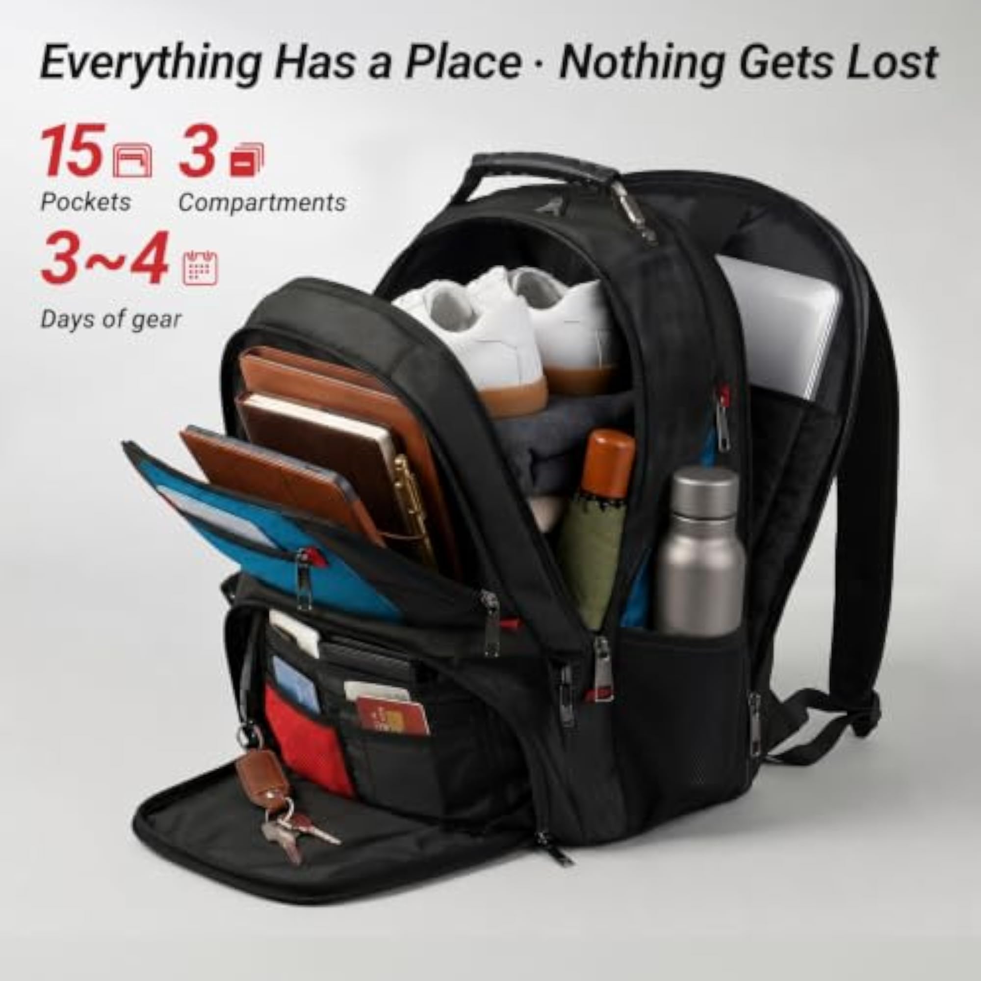Extra Large Lightweight Travel Bag with USB Charging, Black