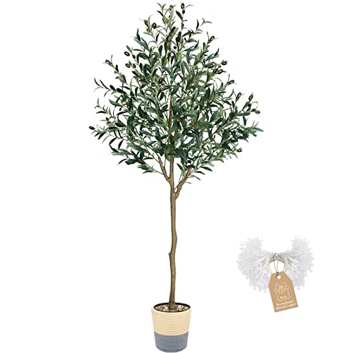 Kayfia Artificial Olive Tree 5.3Ft Fake Tree Silk With Woven Basket Planter Olive Branches And Fruits Faux Plants Indoor Tall For Modern Office Living Room Nursery Home Decor Housewarming Gift #TOP30