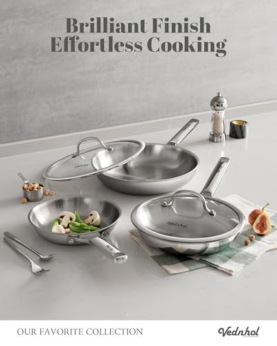 Image of Stainless Steel Frying Pan Set with Lids 8 inch&10 inch&12 inch,8 Inch Skillet+10&12 Inch Stainless Steel Pans with Lids,Frying Pan,Tri-Ply,PFOA&PTFE Free,Dishwasher&Oven Safe,Induction Compatible