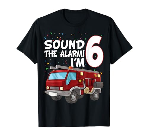 Camión de bomberos de 6º cumpleaños para niño de 6 años regalo de bombero Camiseta