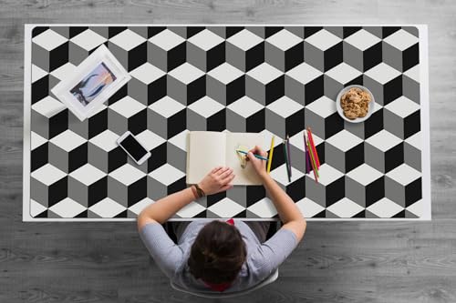 Sous-main de bureau 120x60 cm vinyle PVC protection des surfaces motif cube 3D