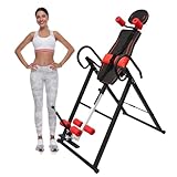 SEANESZTI 330 lbs Capacity Inversion Table for Back Pain Relief, Adjustable 4 Gears Heavy Duty Inversion Table Foldable Stretching Muscles, Highly Resilient Foam Footbed Inversion Table, Red