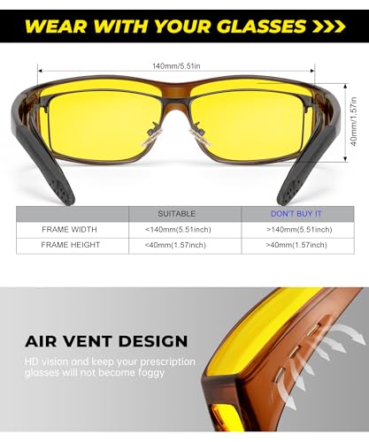 Image of Night Vision Glasses, Fit Over Glasses Mens Womens, Wrap Around Anti Glare HD Night Vision Lens for Night Driving
