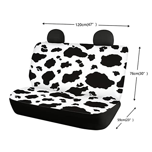 Dreaweet Cow Print Car Rear Seat Covers White & Black Auto Back Seat Protector Decoration Non-Slip Mat Flat Cloth Vehicles Rear Bench Cover Gift For Women Men #TOP1