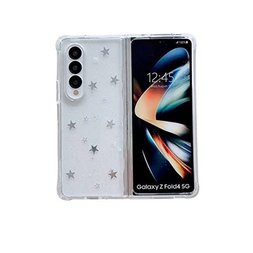 Coque Samsung Galaxy Z Fold 4 transparente à motif cœur étoile argentée style Y2K