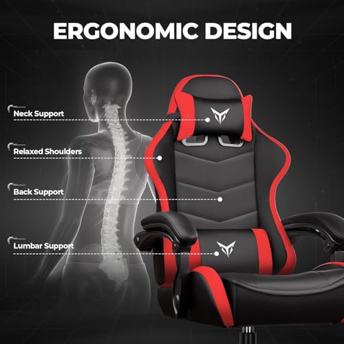 Image of GTPLAYER Gaming Chair High Back Computer Chairs Rest for Adults, Ergonomic Height Adjustable Recliner Chair 300lbs with Linkage Armrest and Lumbar Support for Home Office, Red