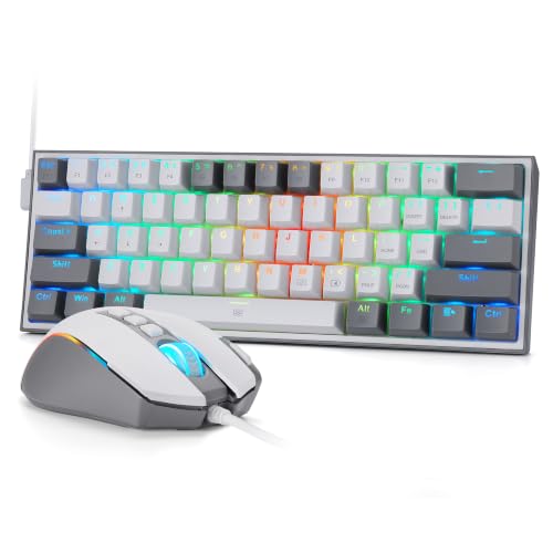 Image of Redragon CB201 Gaming Keyboard & Mouse Combo, 61 Keys K617 Wired RGB Gaming Keyboard and 8000 DPI Wired M612 Gaming Mouse Bundle, White