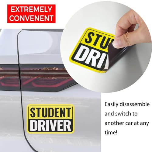 Image of 2 Pack Student Driver Magnet & New Driver Car Magnet - Removable Reflective Stickers No Residue, Automotive Safety Stickers, Magnetic Decal (Yellow /Black-Student)