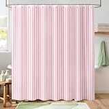 Hopomoon Duschvorhang 180x180 cm Anti-Schimmel - Wasserabweisender Textil Badvorhang mit Rosa Vertikalstreifen - Inkl. 12 Ringen, Waschbar und Moderner Vorhang für Badewanne und Dusche