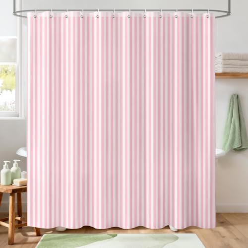 Hopomoon Duschvorhang 180x180 cm Anti-Schimmel - Wasserabweisender Textil Badvorhang mit Rosa Vertikalstreifen - Inkl. 12 Ringen, Waschbar und Moderner Vorhang für Badewanne und Dusche