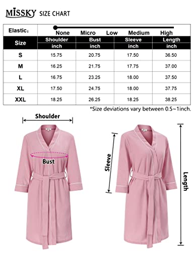 Missky Womens Robes 3/4 Sleeve Waffle Knit Kimono Bathrobe Knee Length Soft Sleepwear Belted Loungewear With Pockets Pink L #TOP4
