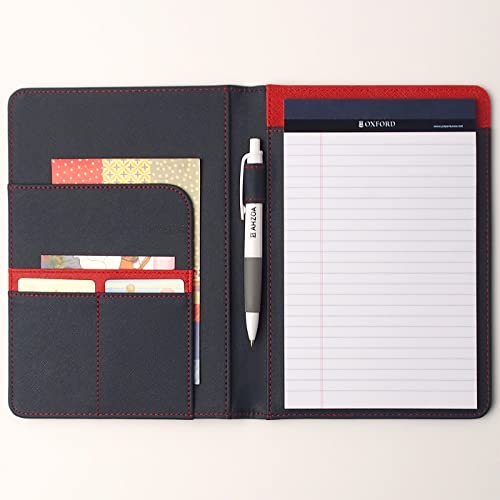 AHZOA 3 Pockets A5 Size Memo Padfolio S7, Including 5 X 8 Inch Legal Writing Pad, Synthetic Leather Handmade 6.3 X 8.78 Inch Notepad Clipboard Holder (Navy) AHZOA 3 Pockets A5 Size Memo Padfolio S7, Including 5 X 8 Inch Legal Writing Pad, Synthetic Leather Handmade 6.3 X 8.78 Inch Notepad Clipboard Holder (Navy)