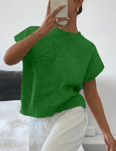 Image of 2026 Womens Floral Sweater Vest Cute Cap Sleeve Tops 3D Flower Decor Knit Tank Top Loose Spring Fall Summer Clothes