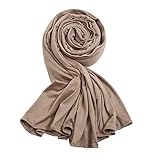 Hophor Soild Jersey Hijab Scarf Long Stretch Headband Scarf Large Head Wraps for Women (Light Khaki)
