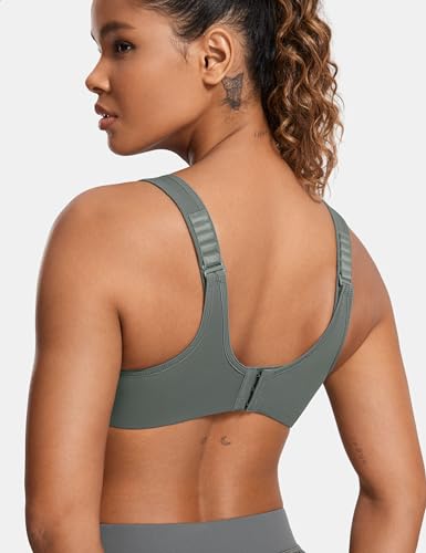 Image of SYROKAN Women's High Impact Underwire Sports Bra High Support Large Bust Padded Adjustable Straps Running Bra