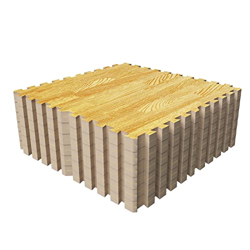 Mocosy 2' x 2'(60 x 60cm) Alfombrillas de Ejercicio de Espuma Entrelazada de Grano de Madera (12 Piezas-4, 32㎡)(Madera Clara) Cover