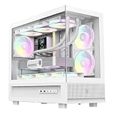 GAMEMAX NEX C31 WH M-ATX Gaming-Gehäuse, doppeltes Glas, 3X 120mm ARGB PWM Lüfter. 360mm Wasserkühlung, Type-C, 2X USB 3.0. Kompatibel mit RTX 4090/5090.