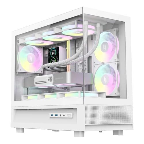 GAMEMAX NEX C31 WH Boîtier Gaming M-ATX panoramique, Verre trempé Double, 3 Ventilateurs ARGB PWM 120mm, Type-C, 2× USB 3.0, radiateur 360mm, Compatible RTX 4090 & RTX 5090