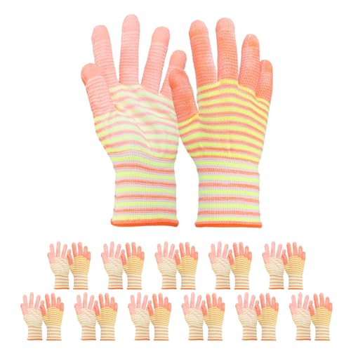 Gants de protection ESD orange sourcing map en lot de 12 avec paume PU en taille grande