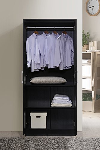 Hodedah 2 Door Wardrobe with Adjustable/Removable Shelves & Hanging Rod, Black