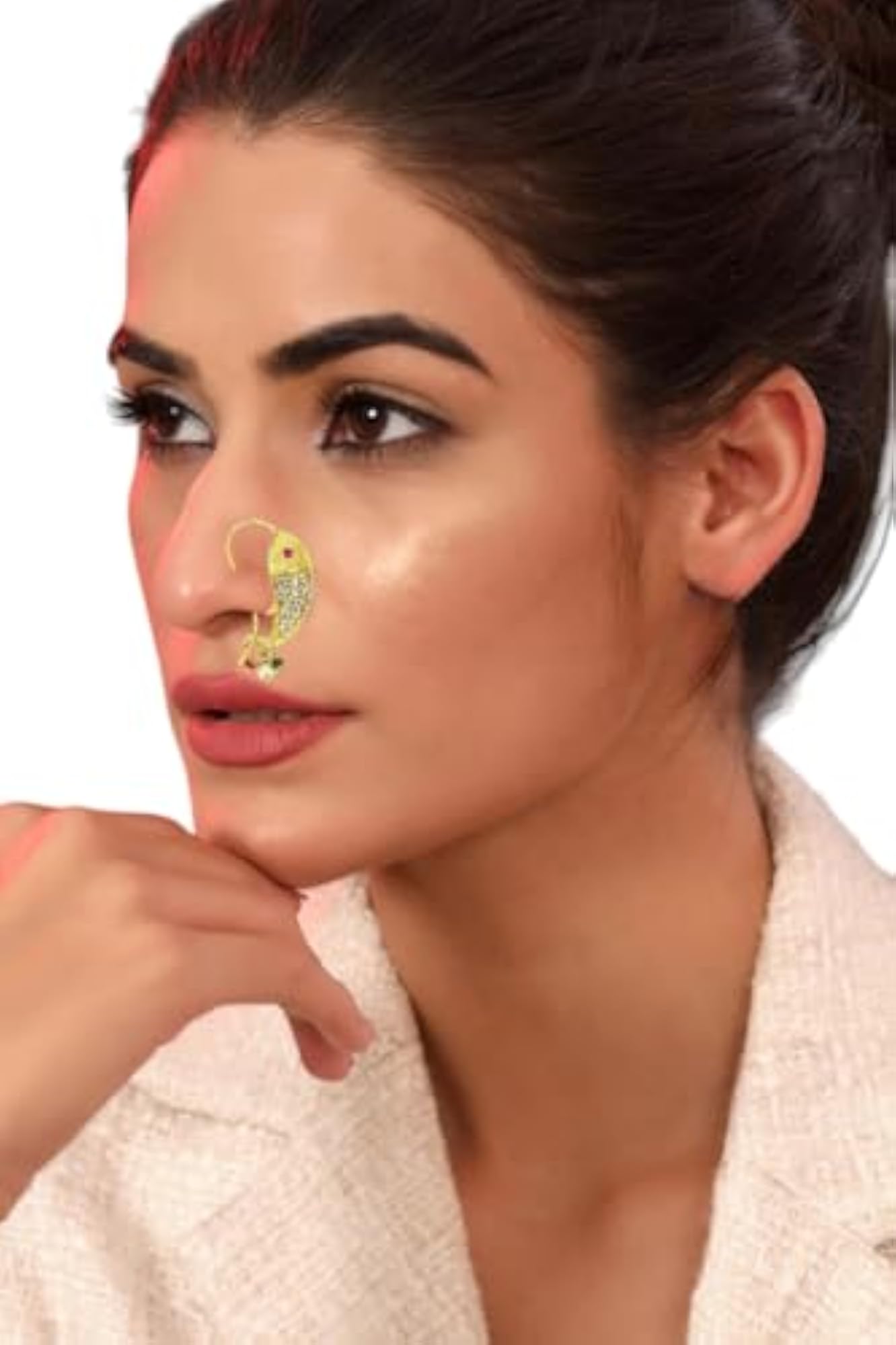 Gold Plated Fish Design Cubic Zircon Studded Clip On Nosepin
