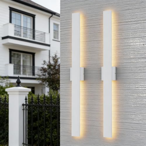 Image of Aipsun 2 Packs Outdoor Wall Sconce, 3000K 4000K 6000K, 31.5in Modern White Exterior Light, Long LED Linear Wall Light Outside Lighting for Entrance, Hallway, Garage, Porch(3CCT)
