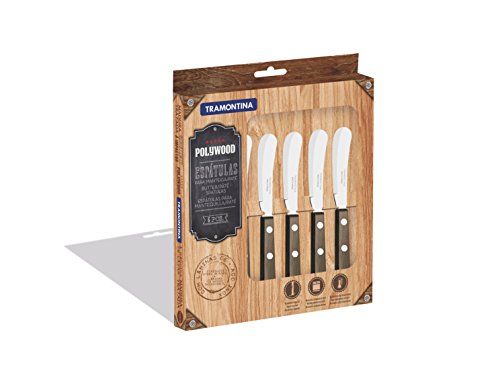 Conjunto de Espátulas para Manteiga Tramontina Polywood com Lâminas em Aço Inox e Cabos de Madeira Castanho 6 Peças