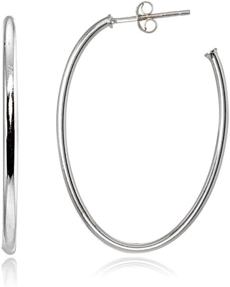Sterling Silver Polished Open 1.5mm Thin Oval C-Hoop Earrings, 30mm-40mm