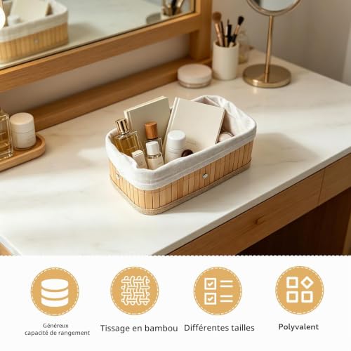 Lot 3 paniers rangement bambou empilables Luckwaii