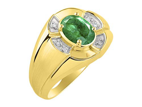 Image of Rylos Yellow Gold Plated Silver Men's & or Ladies Ring with 8X6MM Oval Gemstone & Diamonds - Unisex Color Stone Birthstone Ring Sizes 7-13