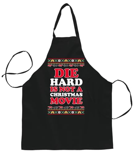 Die Hard is Not a Christmas Movie Classic Ugly Christmas Sweater Butcher Graphic Apron for Kitchen BBQ Grilling Cooking, Black, One Size