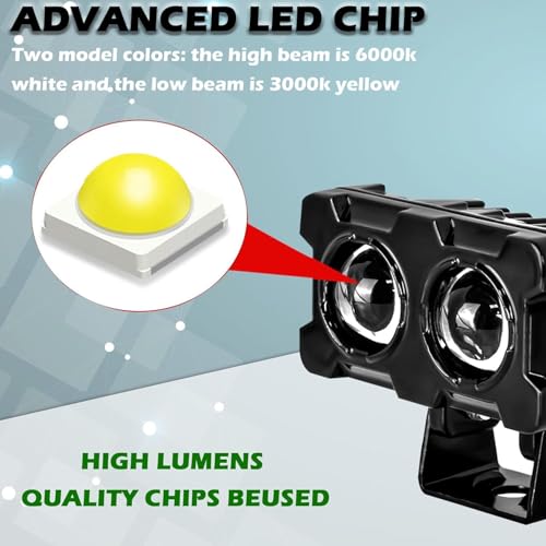 Image of 2 LED Lens Fog Flashing Light for Bike and Motorcycle ? White /Amber Auxiliary Spot Lights Projector for Motorbikes, Cars, Scooty, Electric Vehicles (45W, Set of 2 with Switch)