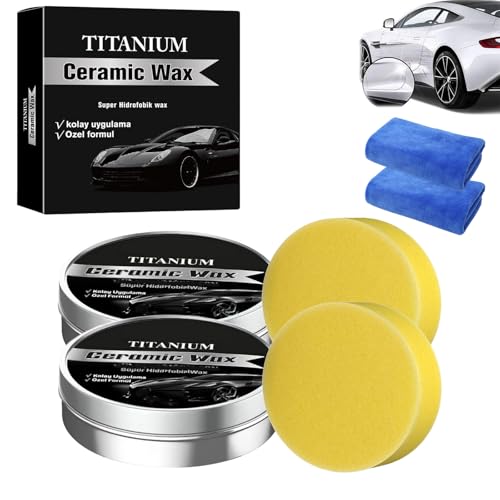 Titanium Ceramic Wax Cream, Strong Protection Car Coating Polishing Wax, 2-Pack Lasting Protection Mild Formula Polish With Sponge, Titanium Ceramic (2pcs)