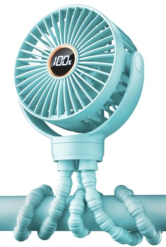 Image of KIDEE Portable Stroller Fan, Personal Baby Fan Battery Operated, LED Display, Small Clip on Fans USB Rechargeable, Mini Desk Fans for Outdoor Travel Car Seat
