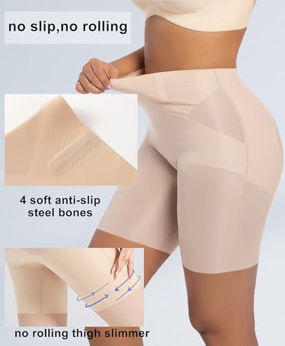 PRETTYWELL Womens Shapewear Shorts Mid-Waist Tummy Control Butt Lift Slip Shorts for Dresses,Seamless no Roll Thigh Slimmer4