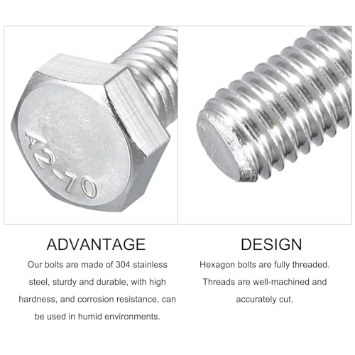 Image of METALLIXITY Hex Bolts (M8-1.25x120mm) 6Pcs, 304 Stainless Steel Coarse Fully Threaded Hex Head Screw Bolt Machine Screws - for Furniture Repair, Silver