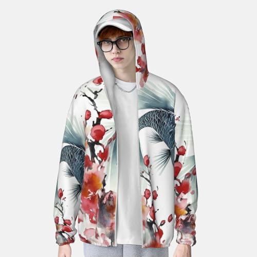 Men's Sun Protection Shirts Watercolor Flower Fish Ink Long Sleeve Sun Shirt for Fishing Running Hiking Swim3