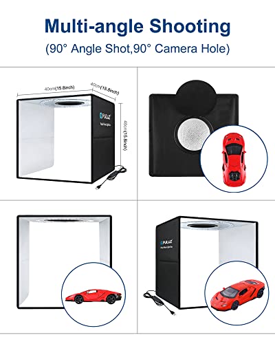 Upgraded Puluz Photo Studio Light Box 16"/40Cm Portable Foldable Photo Light Tent, Professional Tri-Color Dimmable Shooting Tent Kit With 144 Led Lights & 6 Backgrounds (12 Colors) #TOP4