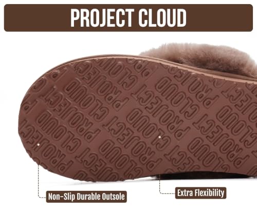 Image of Project Cloud Genuine Leather Slippers for Women with Genuine Fur Lining, Non-Slip Indoor /Outdoor Clog Mule Slippers, Memory Foam Insole