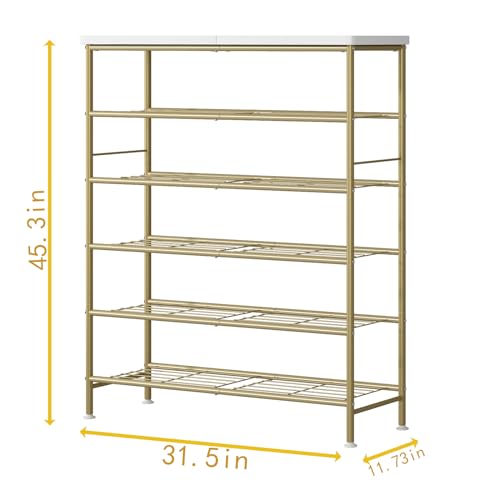Image of SUOERNUO Shoe Rack Organizer 6 Tier for Closet Entryway Free Standing Metal Storage Shoe Shelf with MDF Top Board,Gold