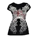 NIUVOO Chemises Y2k Emo Grunge pour Femmes, Années 2000, Graphisme Vintage, T-Shirt Bébé, Manches Courtes, Punk, Gothique, Hauts, Ado, Vintage, Sortir, Tee-Shirt, Streetwear, Été, noir/rouge, S