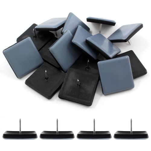 Suiwotin 16pcs 1-1/2' (38mm) Nail on Furniture Sliders, Square Teflon Chair Feet Glides, Furniture Feet Glides Chair Leg Floor Protectors, Moving Sliders for Carpet, Cupboard (Grey, Black)