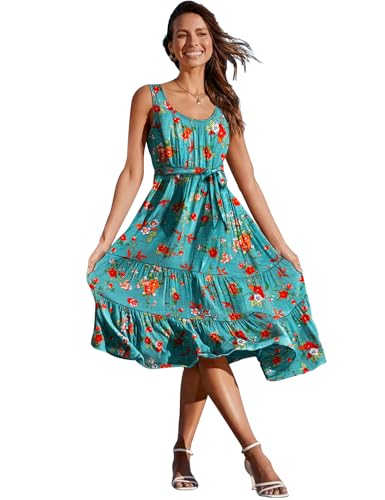Image of YESNO Women's Summer Casual Sleeveless Midi Dresses Boho Floral Tiered Sundresses with Pockets EMV