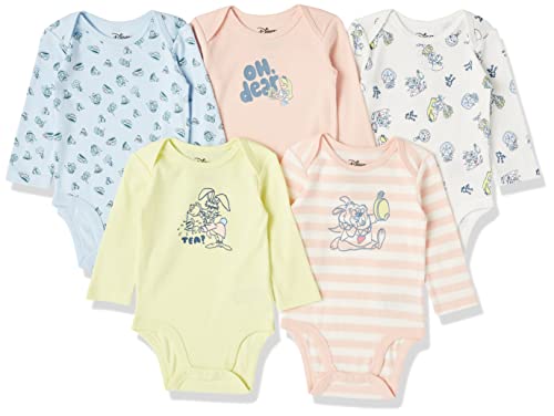 Image of Amazon Essentials Disney | Marvel | Star Wars | Princess Baby Girls Long-Sleeve Bodysuits, Pack of 5