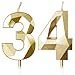 Geburtstagskerzen Zahlen 34, Geburtstag Kerzen, 5cm Gold Kerzen Geburtstag, Tortendeko Geburtstag, Geburtstagskerzen für Geburtstagsdeko, Nummer 34