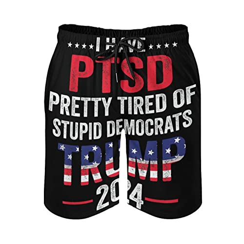Board Shorts I Have PTSD Pretty Tired of Stupid Democrats 2024 Swim Trunks Dress Loosely Beach Shorts