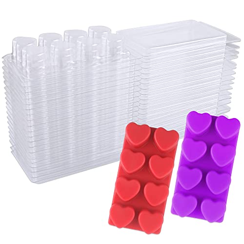 MILIVIXAY 8 Capacity Wax Melt Containers-8 Cavity Clear Empty Plastic Wax Melt Molds-25 Packs Heart Shape Clamshells for Tarts Wax Melts.
