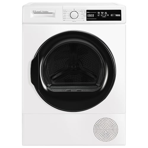 Russell Hobbs, Freestanding Electric Heat Pump Condenser Tumble Dryer, 9KG Capacity 15 Programmes 3 Heat Settings LED Display Anti-crease Child Lock, White Clothes Dryer, RH9HPTD111W