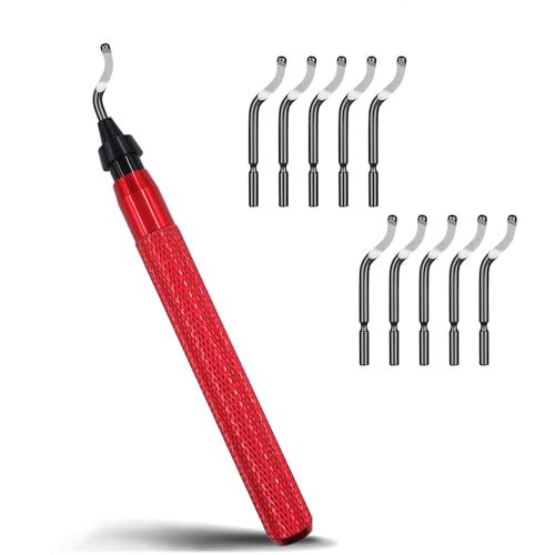 Nujzuir Deburring Tool Set with 11 M2 High-Speed Steel Burr Removal Replacement Blades BS1010 for 3D Printed Edges, Metal, Plastic, Wood, PVC Edges (11 Single-Species Blades)
